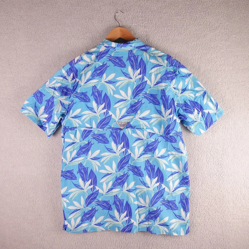 Columbia PFG Mens Blue Tropical Fish Print Short Sleeve Fishing Shirt L